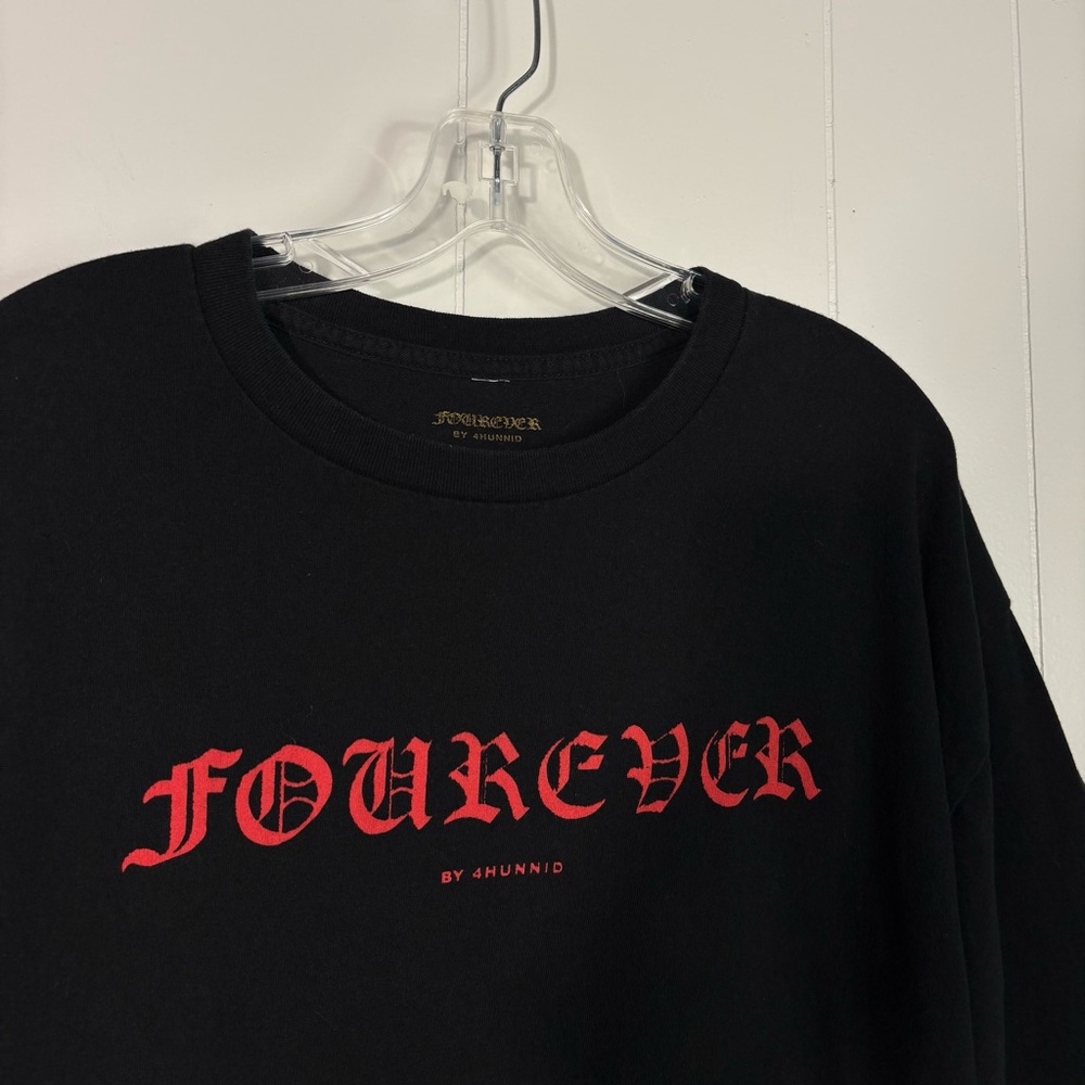 4Hunnid Fourever Black Old English Logo Unisex Streetwear T-Shirt XL Rapper YG - Picture 2 of 4